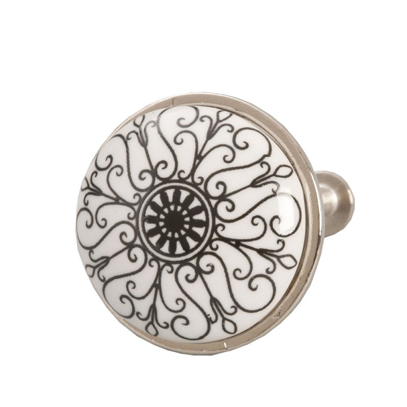 Deurknop Ø 3 cm Zwart Wit Keramiek Rond