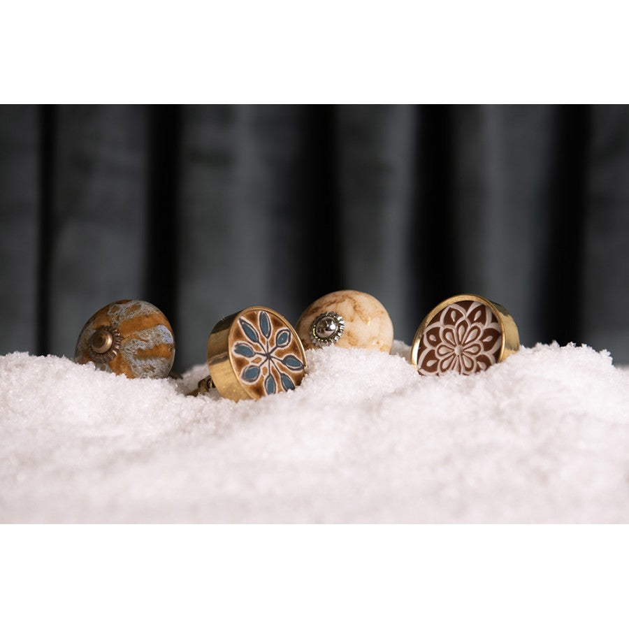 Deurknop Ø 4 cm Goudkleurig Bruin Keramiek Bloem Rond