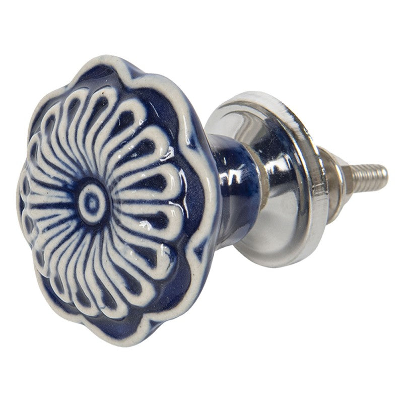 Doorknob Ø 4 cm Blue White Ceramic Flower