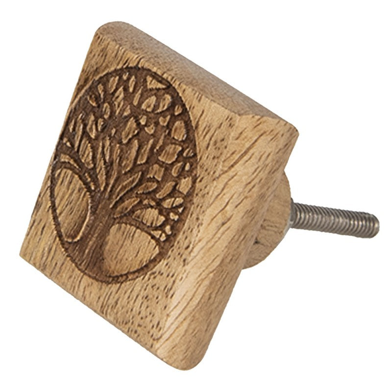 Deurknop 4x2x4 cm Bruin Hout Boom Vierkant