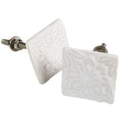 Porcelain knob square - white (3.5 x 3.5cm)