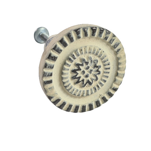 Metalen knop rond  - antiek wit (3,5cm)