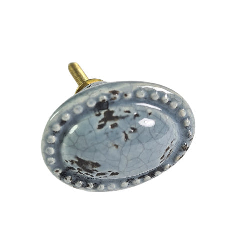 Porseleinen knop ovaal shabby chic craquelé - grijs (4 x 3cm)