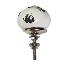 Porseleinen knop rond distressed - wit (4cm)