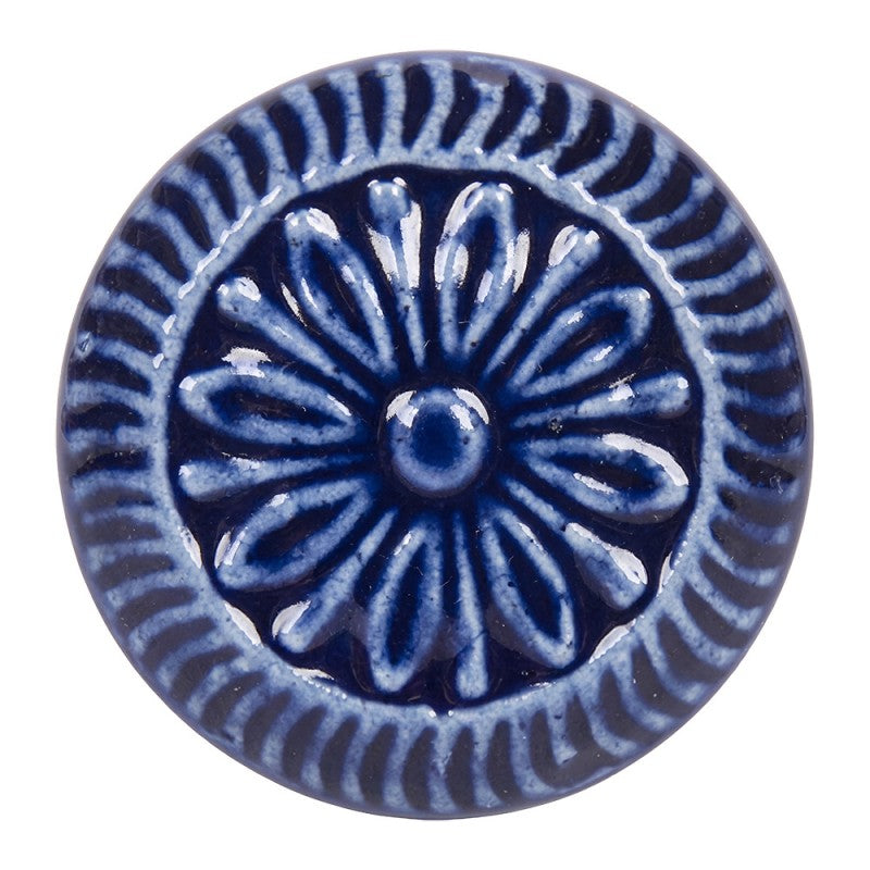 Deurknop Ø 4 cm Blauw Keramiek Bloem Meubelknop