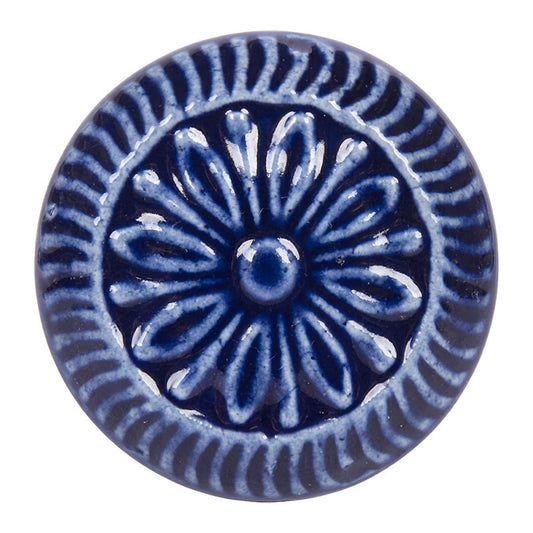 Deurknop Ø 4 cm Blauw Keramiek Bloem Meubelknop
