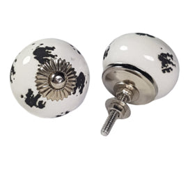 Porseleinen knop rond distressed - wit (4cm)