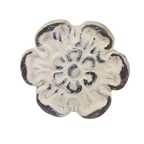 Metalen knop bloem - antiek wit (3,5cm)