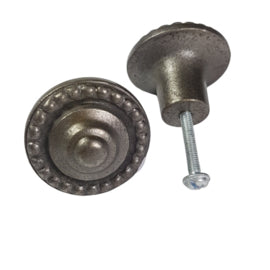 Metalen knop rond bewerkte rand - grijs (3,5cm)