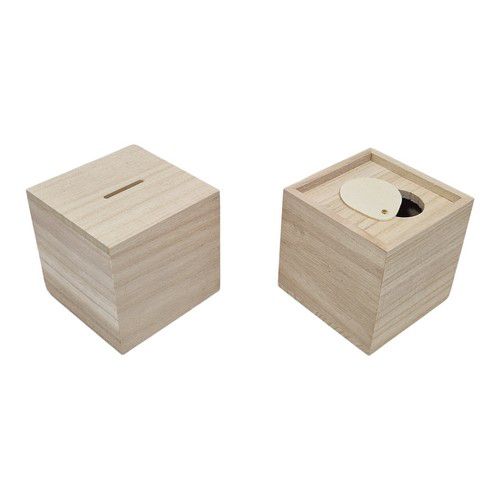 Houten Spaarpot Vierkant (8,7x8,6x8,4cm)