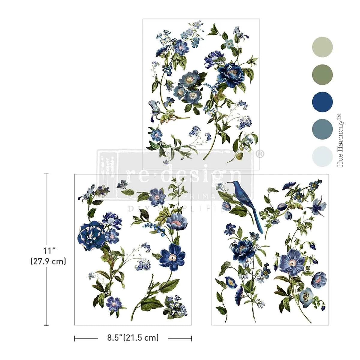 Blue Nest Blooms (21,59 x 27,94cm) - Redesign Décor Transfers® MIDDY