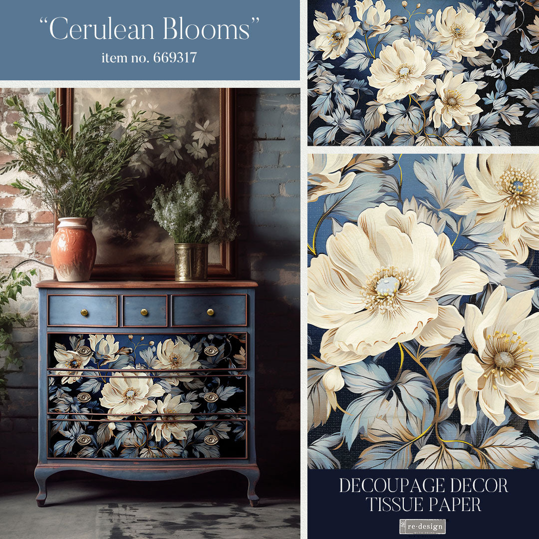 Cerulean Blooms I (49,5 x 76,2cm) - Redesign découpage TISSUE