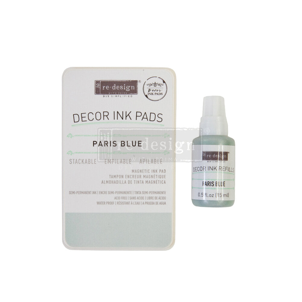 Paris Blue (1 magnetic case + dry ink pad + 10ml ink bottle) - Décor Ink Pad Vintage Paint