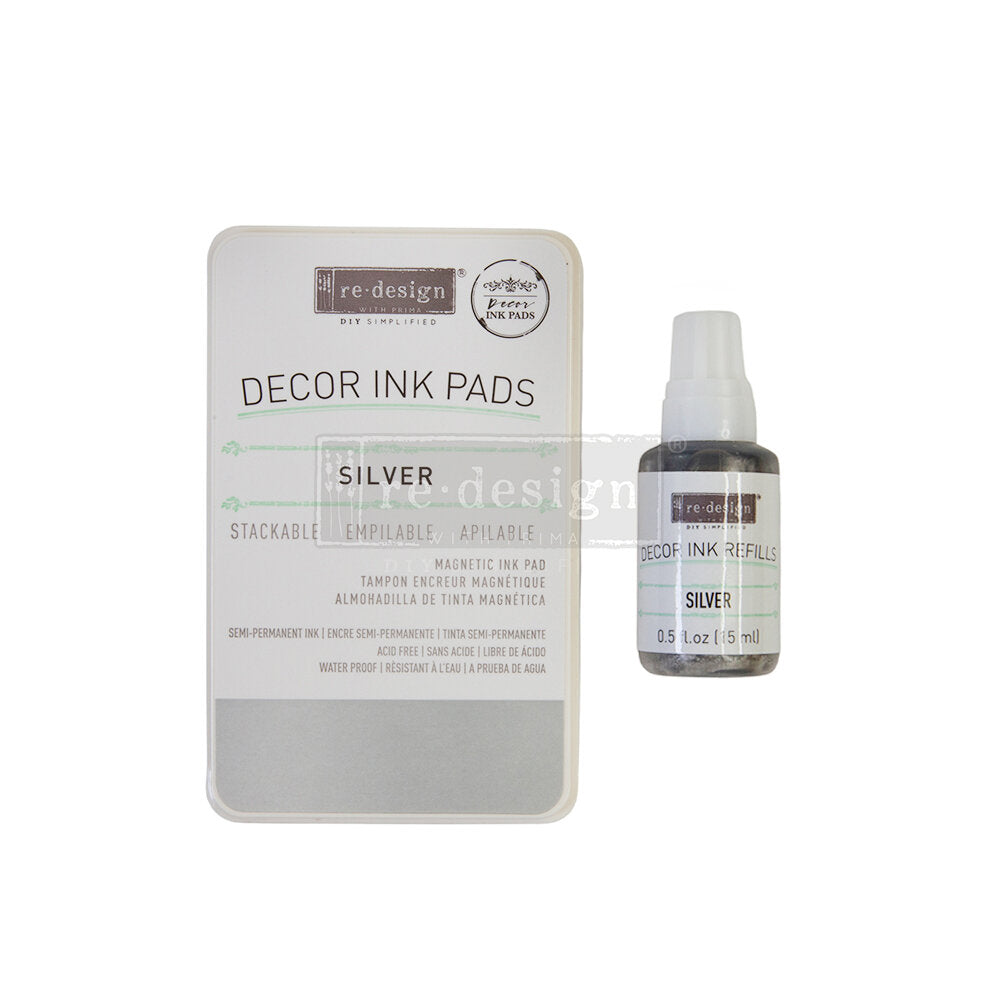 Silver (1 magnetic case + dry ink pad + 10ml ink bottle) - Décor Ink Pad Vintage Paint